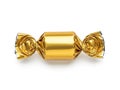 A single, elegantly wrapped golden candy against a white background Royalty Free Stock Photo