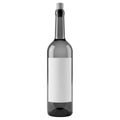 A tall green glass wine bottle with a blank white label isolated on white background Royalty Free Stock Photo