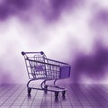 Purple Shopping Cart on Tiled Floor with Blurry Background, cyber monday, cyber monday shoping, black friday Royalty Free Stock Photo