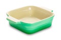 Single empty square shape brown ceramic tray with green outer surface Royalty Free Stock Photo