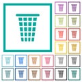 Single empty tall trash solid flat color icons with quadrant frames