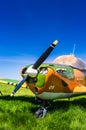 Delta, BC - May 7, 2019: Single engine propeller plane with camoflage style paint stored at Delta Heritage Airpark.