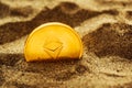 Single ethereum coin in sand Royalty Free Stock Photo