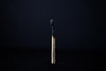 Single extinguished wooden match with black background. Frontal plane Royalty Free Stock Photo