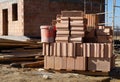 New brick home construction site. Royalty Free Stock Photo