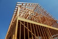 A single family home under construction. The house has been framed and covered in plywood. Royalty Free Stock Photo