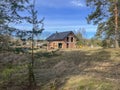 A single-family house built of ceramic blocks with a tile roof in a shell state Royalty Free Stock Photo