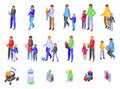 Single father icons set isometric vector. Adult parent Royalty Free Stock Photo