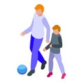 Single father play soccer icon isometric vector. Child parent