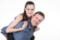 Father with teenager daughter make piggyback