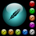 Single feather icons in color illuminated glass buttons