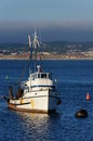 Single fishing boat moored in the harbor of Monterey, California Royalty Free Stock Photo