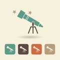 Telescope and stars. Single flat icon. Royalty Free Stock Photo