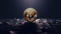 Single Floating Bitcoin Coin Dark Void Cryptocurrency Digital Asset Generative AI