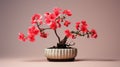 Chinese Bonsai Red Blooming Flowers In A Pot - 3d Rendering Stock Royalty Free Stock Photo