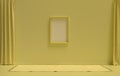 Single Frame Gallery Wall in light yellow color monochrome flat room without furniture and empty, 3d Rendering