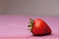 Single Fresh Strawberry On Red Gingham Tablecloth Royalty Free Stock Photo