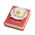 A delicious fried egg served on a plate with cutlery atop a red recipe book isolated on white background Royalty Free Stock Photo