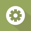 Single gear wheel icon. Settings option Vector symbol. Flat design olive background. Mechanism process graphic. Royalty Free Stock Photo
