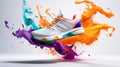 Single generic colored sports shoe in an artistic color splash