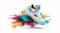 Single generic colored sports shoe in an artistic color splash