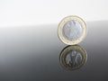 Single German Euro coins on grey background Royalty Free Stock Photo