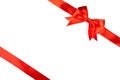 Single gift bow, red satin, with cross ribbons