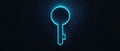 A single glowing blue keyhole shape is centered on a black background, access control and data security Royalty Free Stock Photo
