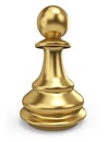 Single gold chess pawn on white background