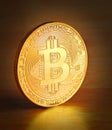 Single gold cryptocurrency bitcoin coin currency digital Royalty Free Stock Photo