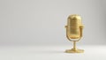A single gold microphone against a plain white backdrop , rap, macro Royalty Free Stock Photo