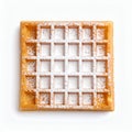 Delicious single waffle with powdered sugar topping, a tasty breakfast treat on white background Royalty Free Stock Photo