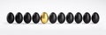 Single golden Egg in a  Row of black Eggs Royalty Free Stock Photo