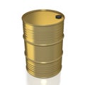 Single golden oil barrel on white backround