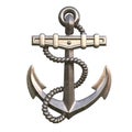 Single golden realistic anchor with metal on white background 3d illustration