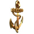 Single golden realistic anchor with metal on white background isolated 3d illustration Royalty Free Stock Photo