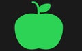 A single green apple silhouette outline shape against a black backdrop