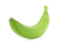 Single green banana isolated on white background. Fresh greenish banana