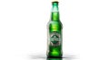 A single green beer bottle is displayed on a white background Royalty Free Stock Photo