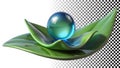 Green leaf holding glowing gem or water drop natural magical element png transparent image Generative AI Royalty Free Stock Photo