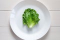 Single green lettuce leaf on white plate, top view Royalty Free Stock Photo