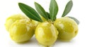 Single green olive fruit isolated on white background for optimal search visibility Royalty Free Stock Photo