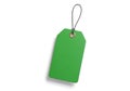 A single green price tag with a string attached isolated on a white background Royalty Free Stock Photo