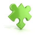 Single, green, standing jigsaw puzzle piece. 3D