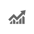 Single grey vector arrow growing pointing up on chart graph bars icon