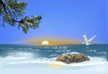 Single gull above stone in sea Royalty Free Stock Photo