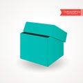 Single half open cardboard green blue box. Front view. Package isolated on white background. Realistic Vector Illustration Royalty Free Stock Photo