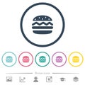 Single hamburger flat color icons in round outlines