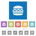 Single hamburger flat white icons in square backgrounds