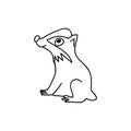 Single hand drawn badger. Vector illustration in doodle style. Isolate on a white background